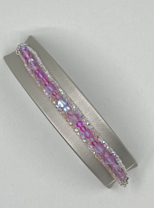 “Pretty in Pink” Triple strand Aura Quartz bracelet