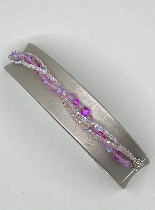 “Pretty in Pink” Triple strand Aura Quartz bracelet, twisted