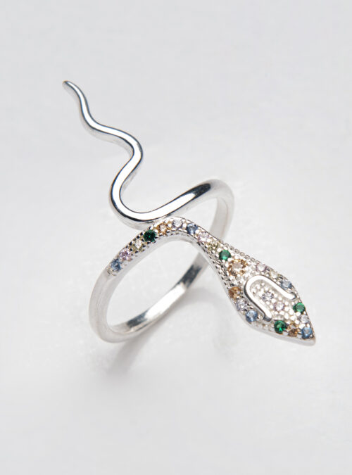 Sterling Silver & Multi Colour Zirconia Snake Ring