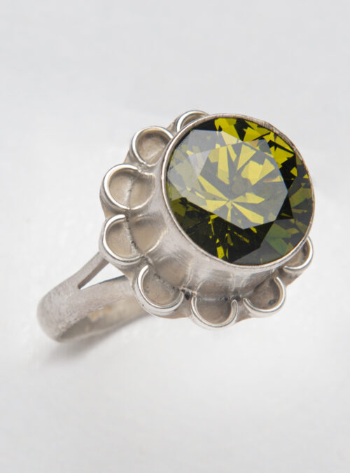 Sterling silver & Green Zirconia “Flower” ring