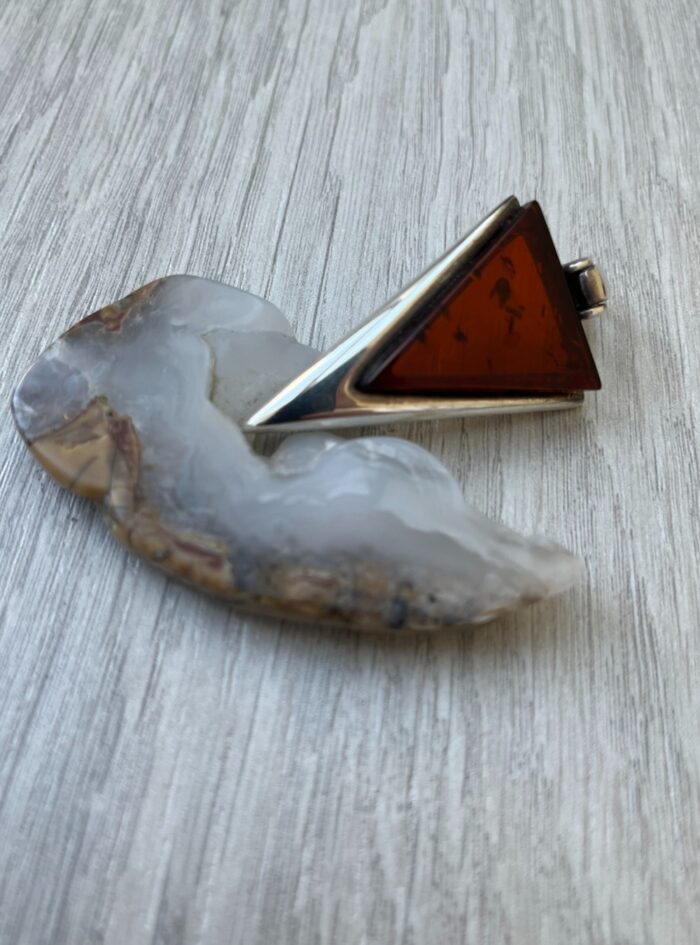 Amber Sterling Modernist Triangle Pendant
