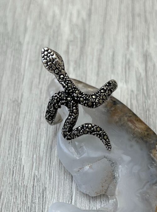 Small Sterling Snake Ring with Markasite