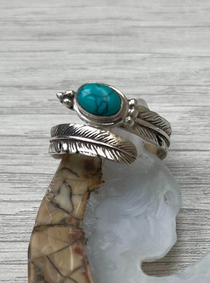 Turquoise & Feather Ring